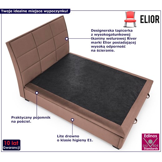 Beżowe welurowe łóżko z pikowanym zagłówkiem 160x200 cm - Ebro 4X Elior One Size Edinos.pl