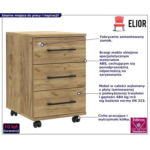 Zamykany kontenerek biurowy na kółkach dąb craft - Uril Elior One Size okazyjna cena Edinos.pl