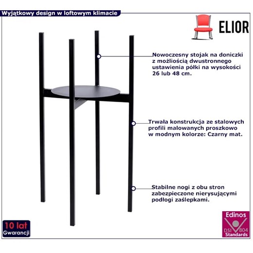 Loftowy metalowy kwietnik - Elmar 4X Elior One Size okazja Edinos.pl