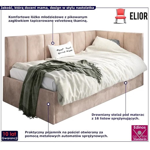 Tapicerowane łóżko młodzieżowe 80x200 - beżowy - Barnet 3X Elior One Size Edinos.pl okazja