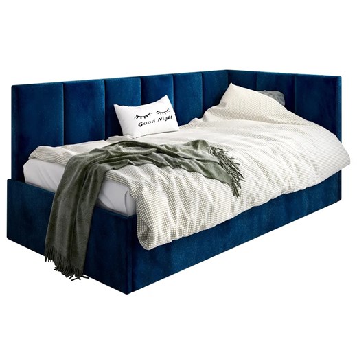 Granatowe łóżko młodzieżowe tapicerowane welwetem 100x200 - Barnet 4X ze sklepu Edinos.pl w kategorii Łóżka dziecięce - zdjęcie 172220843
