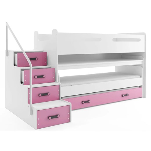 Biało-różowe łóżko dla dziewczynek z biurkiem - Ilos ze sklepu Edinos.pl w kategorii Łóżka dziecięce - zdjęcie 172220911