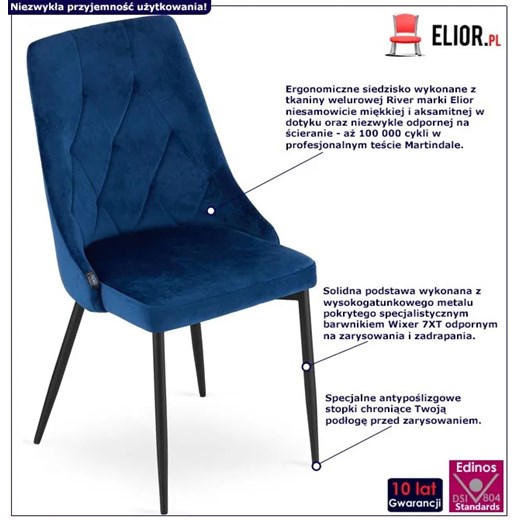 Granatowe krzesło pikowane welurowe do salonu - Imre 3X Elior One Size Edinos.pl