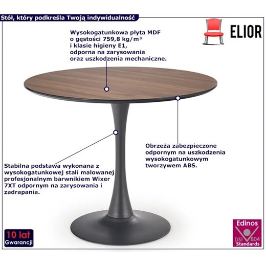 Okrągły stół z blatem w kolorze orzech - Cirtox Elior One Size Edinos.pl