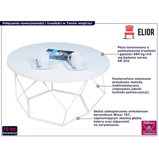 Biały okrągły stolik kawowy - Borix 5X Elior One Size Edinos.pl