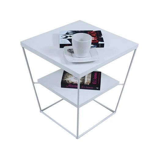 Biały kwadratowy stolik kawowy z półką - Arakin 5X Elior One Size Edinos.pl