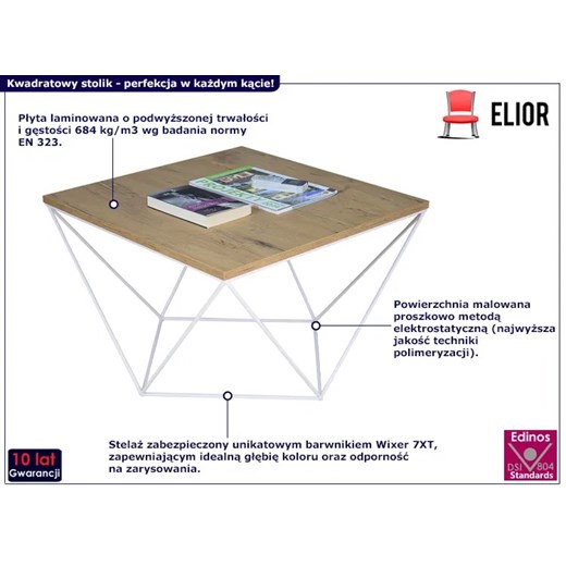 Kwadratowy stolik kawowy dąb lancelot + biały - Galapi 3X Elior One Size Edinos.pl