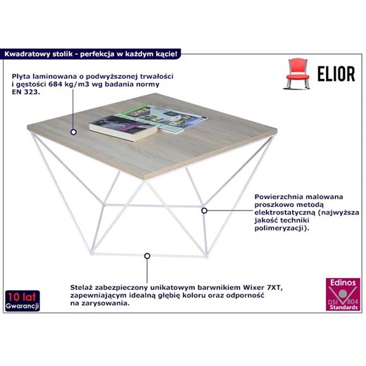 Stolik kawowy z metalowym stelażem dąb sonoma+ biały - Galapi 4X Elior One Size Edinos.pl