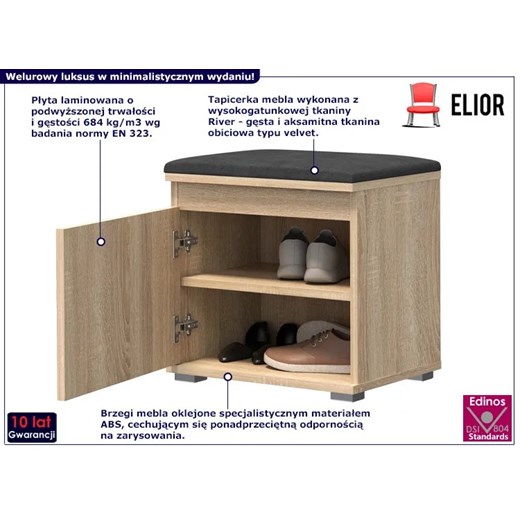 Szafka na buty z welurowym siedziskiem dąb sonoma + szary - Ekori 3X Elior One Size Edinos.pl