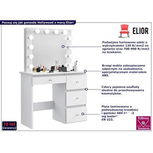 Biała toaletka z oświetleniem LED - Glaron Elior One Size Edinos.pl