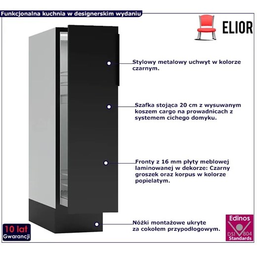 Dolna szafka kuchenna cargo 20 cm - Carbon 4X Elior One Size promocja Edinos.pl