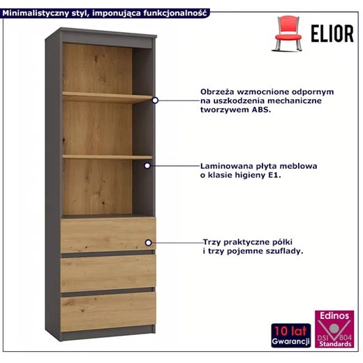 Regał z szufladami i półkami antracyt + dąb artisan - Venom Elior One Size promocja Edinos.pl