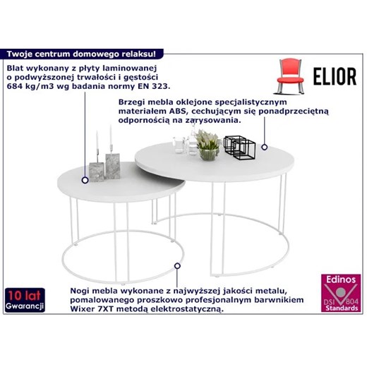 Biały zestaw dwóch stolików kawowych - Olona 5X Elior One Size Edinos.pl