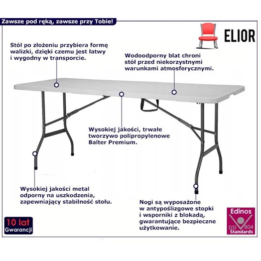 Biały składany stół cateringowy 180 cm - Nifo Elior One Size Edinos.pl