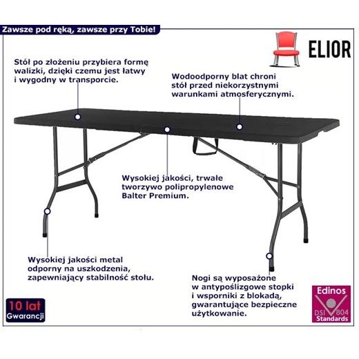 Czarny prostokątny stół bankietowy 180 cm - Nifo Elior One Size Edinos.pl