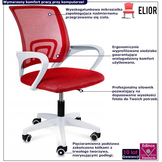Czerwone krzesło obrotowe na kółkach - Azon 3X Elior One Size wyprzedaż Edinos.pl