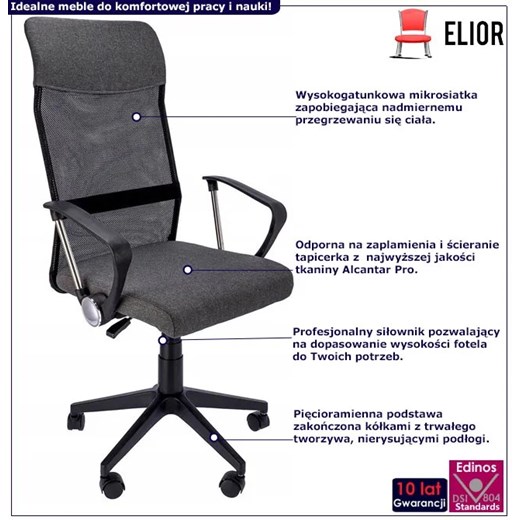 Ciemnoszare ergonomiczne krzesło obrotowe do komputera - Egon Elior One Size okazja Edinos.pl