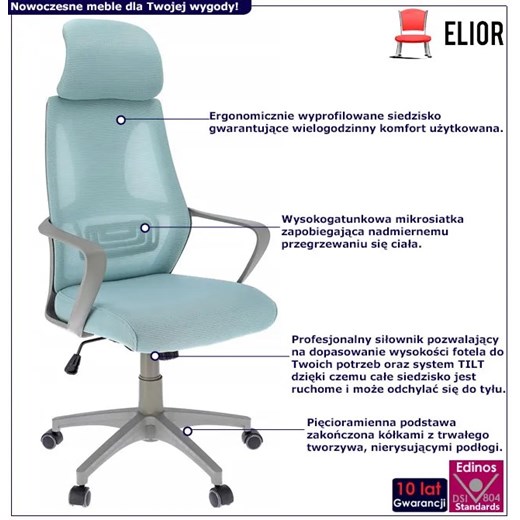 Miętowe krzesło obrotowe do komputera - Uris Elior One Size wyprzedaż Edinos.pl