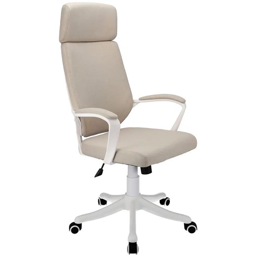 Beżowy ergonomiczny fotel biurowy z zagłówkiem do komputera D7-T03 ze sklepu Edinos.pl w kategorii Krzesła biurowe - zdjęcie 172223533