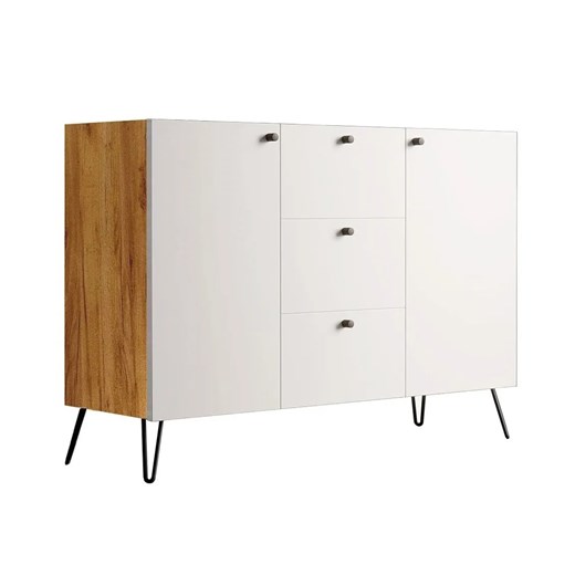 Komoda na metalowych nogach w stylu loft dąb craft + biały - Zorina 3X ze sklepu Edinos.pl w kategorii Komody - zdjęcie 172223592
