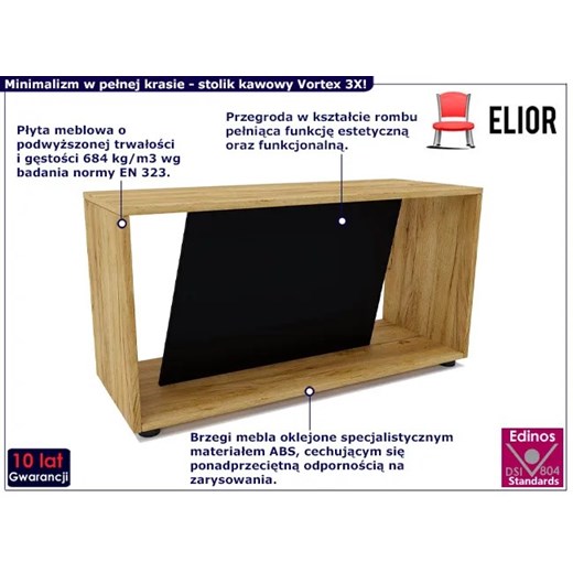 Minimalistyczny stolik kawowy dąb craft + czarny - Vortex 3X Elior One Size promocyjna cena Edinos.pl
