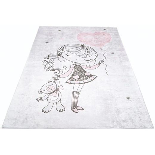 Szary dywan dziecięcy z dziewczynką z balonikiem - Feso 3X ze sklepu Edinos.pl w kategorii Tekstylia dziecięce - zdjęcie 172223901