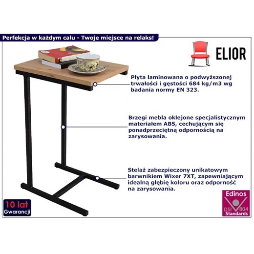 Industrialny stolik boczny czarny + dąb artisan - Elys 4X Elior One Size Edinos.pl okazyjna cena