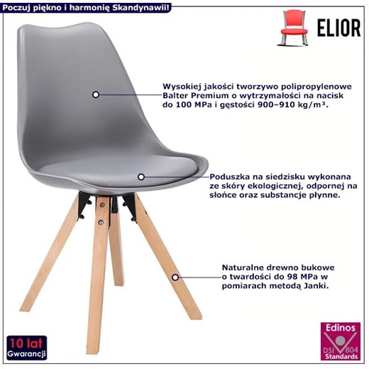 Szare krzesło z drewnianymi nóżkami - Wiso Elior One Size Edinos.pl