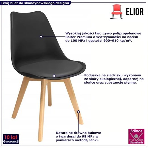 Czarne krzesło na drewnianych nóżkach - Aklo Elior One Size wyprzedaż Edinos.pl