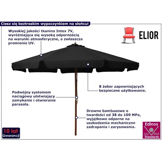 Czarny parasol ogrodowy z bambusowym stelażem - Karcheros Elior One Size okazyjna cena Edinos.pl