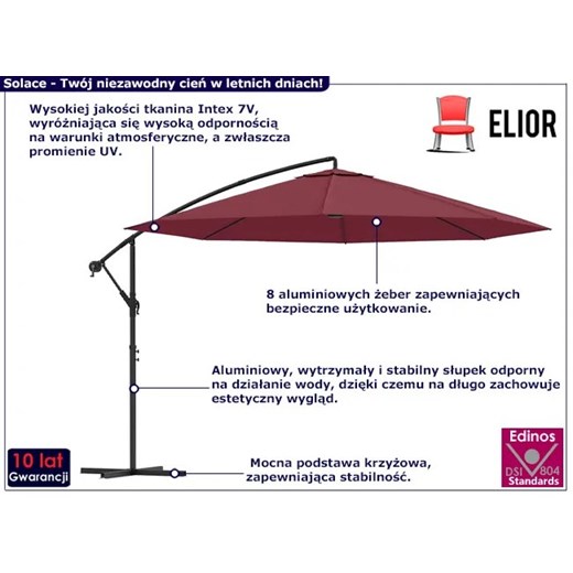 Bordowy parasol ogrodowy z aluminiowym słupkiem - Solace Elior One Size Edinos.pl
