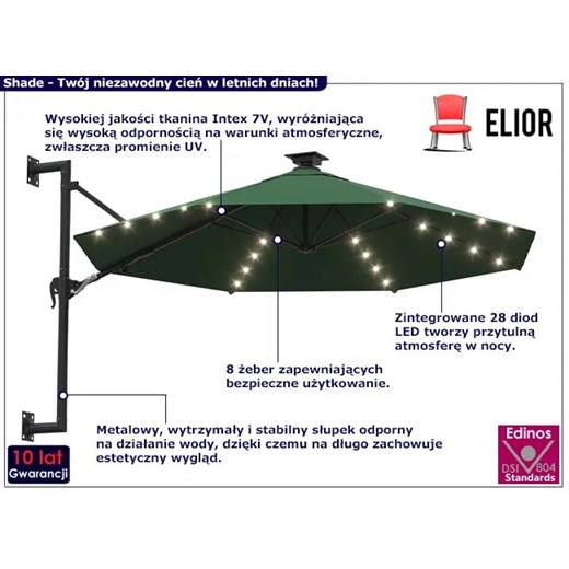 Zielony parasol ogrodowy z oświetleniem LED - Shade Elior One Size promocyjna cena Edinos.pl