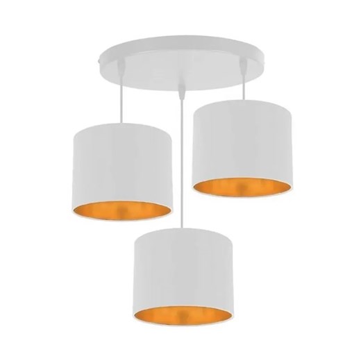 Biała lampa wisząca glamour z trzema kloszami z tkaniny - V104-Trapsi ze sklepu Edinos.pl w kategorii Lampy wiszące - zdjęcie 172224623