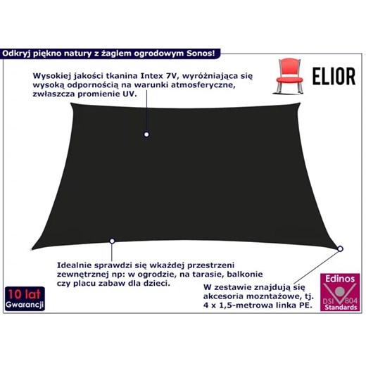 Kwadratowy czarny żagiel przeciwsłoneczny - Sonos Elior One Size Edinos.pl promocyjna cena
