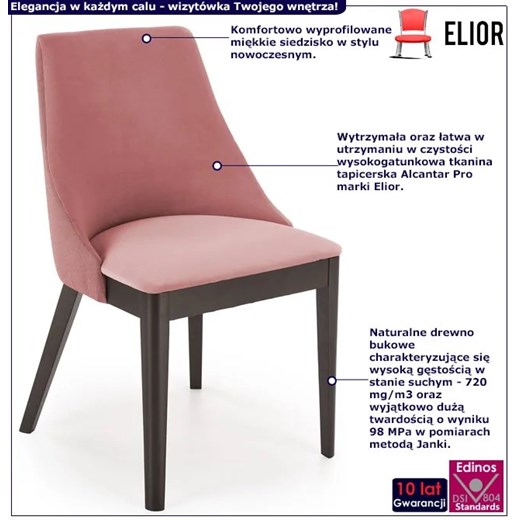 Różowe krzesło drewniane tapicerowane do salonu - Jago Elior One Size Edinos.pl