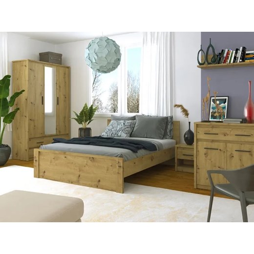 Podwójne łóżko z zagłówkiem 140x200 dąb artisan - Basani 19X Elior One Size Edinos.pl