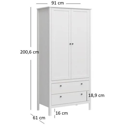 Biała szafa dwudrzwiowa na nóżkach z 2 szufladami - Jasaro 13X Elior One Size Edinos.pl