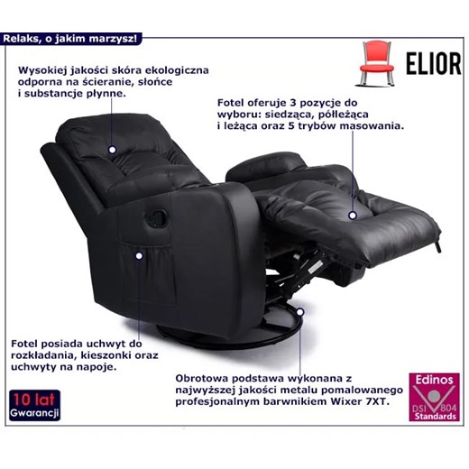Czarny obrotowy fotel masujący - Imar 3X Elior One Size Edinos.pl
