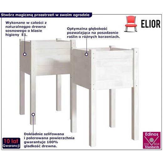 Komplet białych drewnianych donic ogrodowych - Rifo Elior One Size Edinos.pl