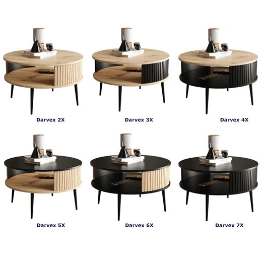 Okrągły loftowy stolik kawowy dąb artisan + czarny - Darvex 3X Elior One Size Edinos.pl
