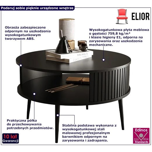 Czarny okrągły stolik kawowy z lamelami - Darvex 7X Elior One Size Edinos.pl