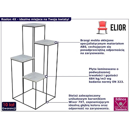 Industrialny stojak na kwiaty czarny + beton - Roslon 4X Elior One Size Edinos.pl