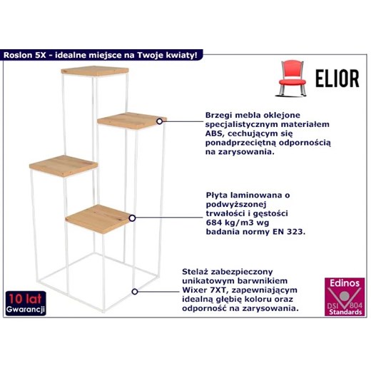 Skandynawski stojak na kwiaty biały + dąb artisan - Roslon 5X Elior One Size Edinos.pl