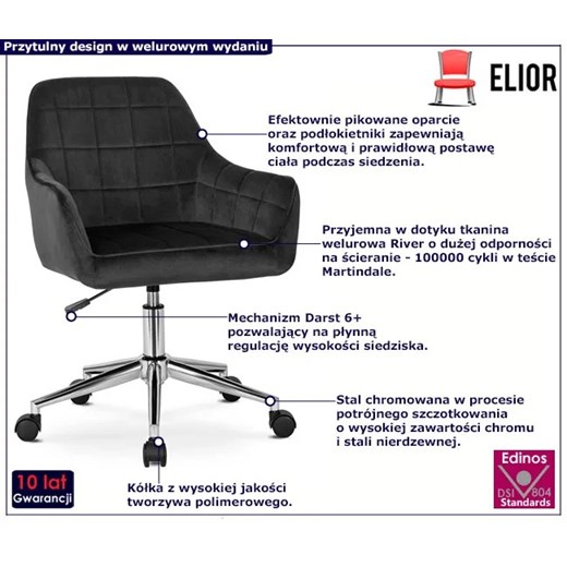 Czarny welurowy fotel obrotowy do biurka - Ondo Elior One Size okazja Edinos.pl