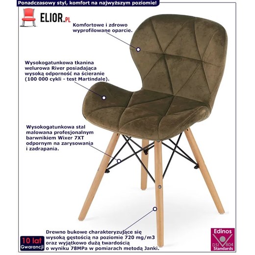 Brązowe tapicerowane drewniane krzesło - Zeno 4X Elior One Size Edinos.pl