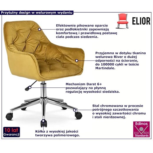Musztardowe welurowe krzesło obrotowe - Omir Elior One Size Edinos.pl