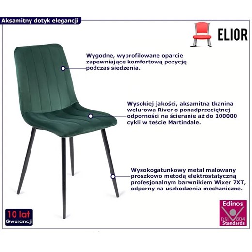 Zielone welurowe krzesło na metalowych nogach - Ango Elior One Size Edinos.pl