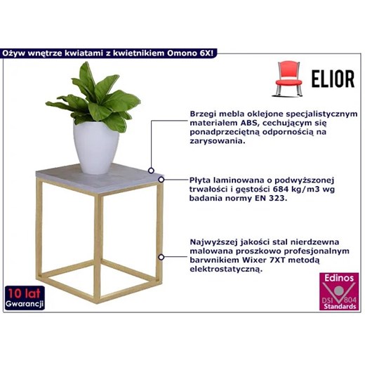 Minimalistyczny kwietnik z metalowym stelażem złoty + beton - Omono 6X Elior One Size Edinos.pl