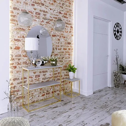 Minimalistyczny kwietnik z metalowym stelażem złoty + beton - Omono 6X Elior One Size Edinos.pl