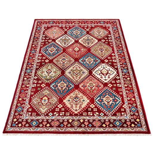 Wzorzysty czerwony dywan w geometryczne wzory - Iraz 9X Profeos One Size Edinos.pl